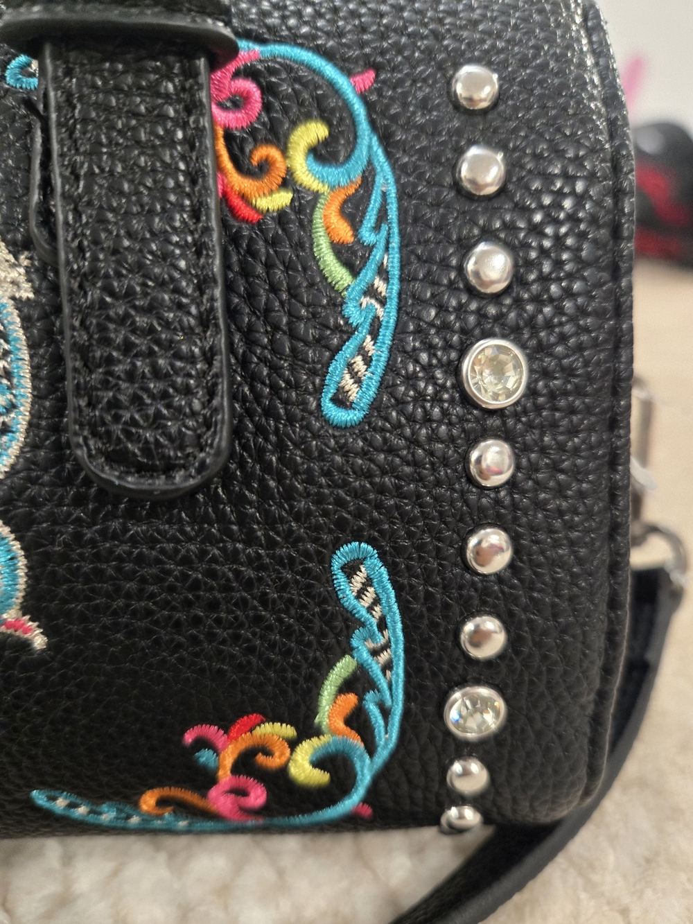 Montana West Sugar Skull Embroidered Satchel Crossbody NWT - Picture 3 of 13